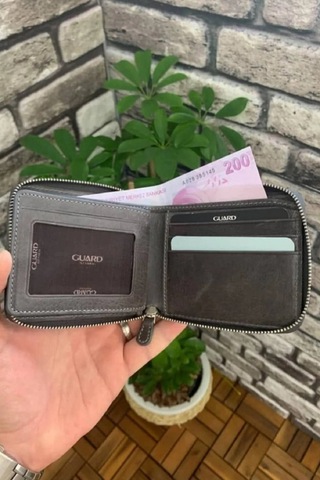 Derije Hakiki Deri Antik Gri Fermuarlı Yatay Mini Cüzdan T1490 Çok Renkli