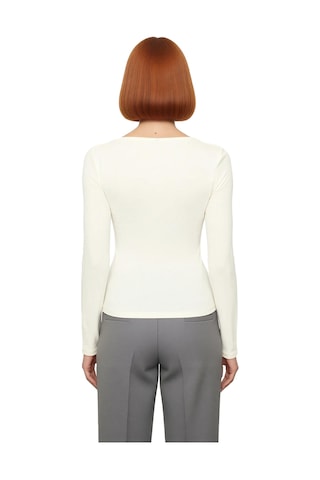 Ersefa Moda Kare Yaka Örme Slim Düz Desen Casual Günlük Regular Uzun Kol Ekru