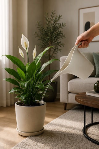 1 Litre Beyaz Çiçek Sulama Kabı Modern Tasarım Ergonomik Bitki Sulama Kabı