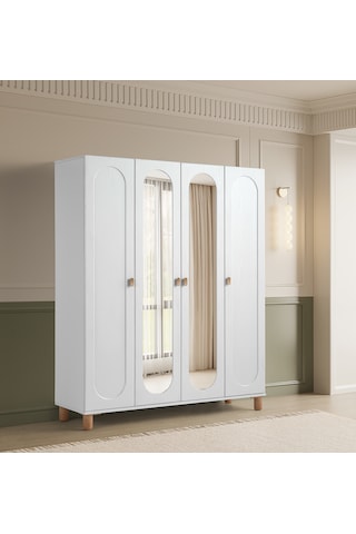 Pema Home Masal %100 Mdf Membran 4 Kapaklı Dolap Gardırop Beyaz