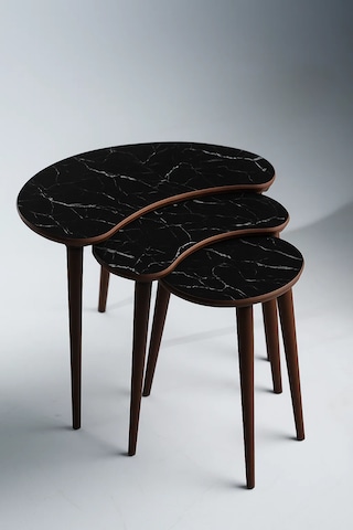 Berlin 3'lü Zigon Sehpa &100 Mdf Siyah Mermer Desen