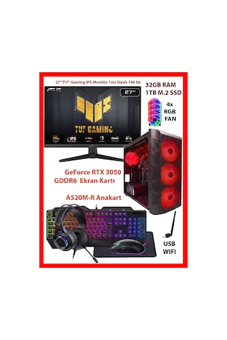 Comloji CMLJ13 R5-5500 32 GB 1 TB SSD RTX3050 27" Free Dos Masaüstü Oyuncu Bilgisayarı