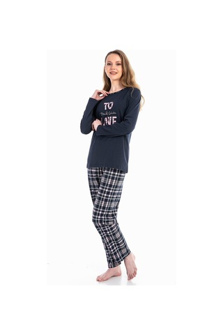Vishenka Kadın Love Yazı Baskılı Pamuklu Pijama Lacivert