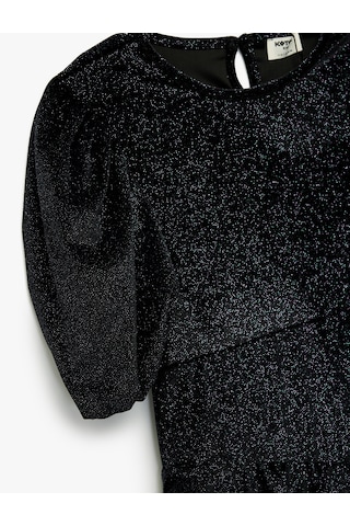 Koton Fırfır Detaylı Kısa Kollu Bisiklet Yaka Simli Elbise Siyah 6wkg80013ak Siyah