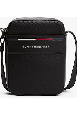 Tommy Hilfiger Erkek İmzalı Çapraz Askılı Muhabir Çantası Siyah