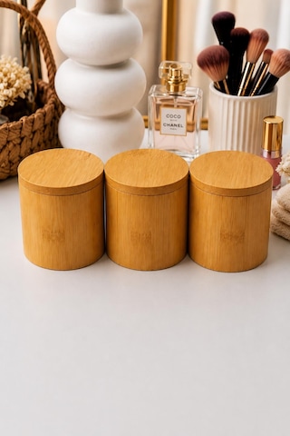 3 Lü Çok Amaçlı Bambu Organizer Ve Saklama Kutusu Makyaj Pamuğu ,pamukluk