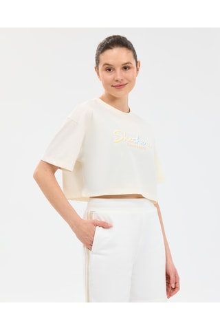 Skechers W Crop Graphic T-shirt Kadın Beyaz Tshirt S2610054-3855
