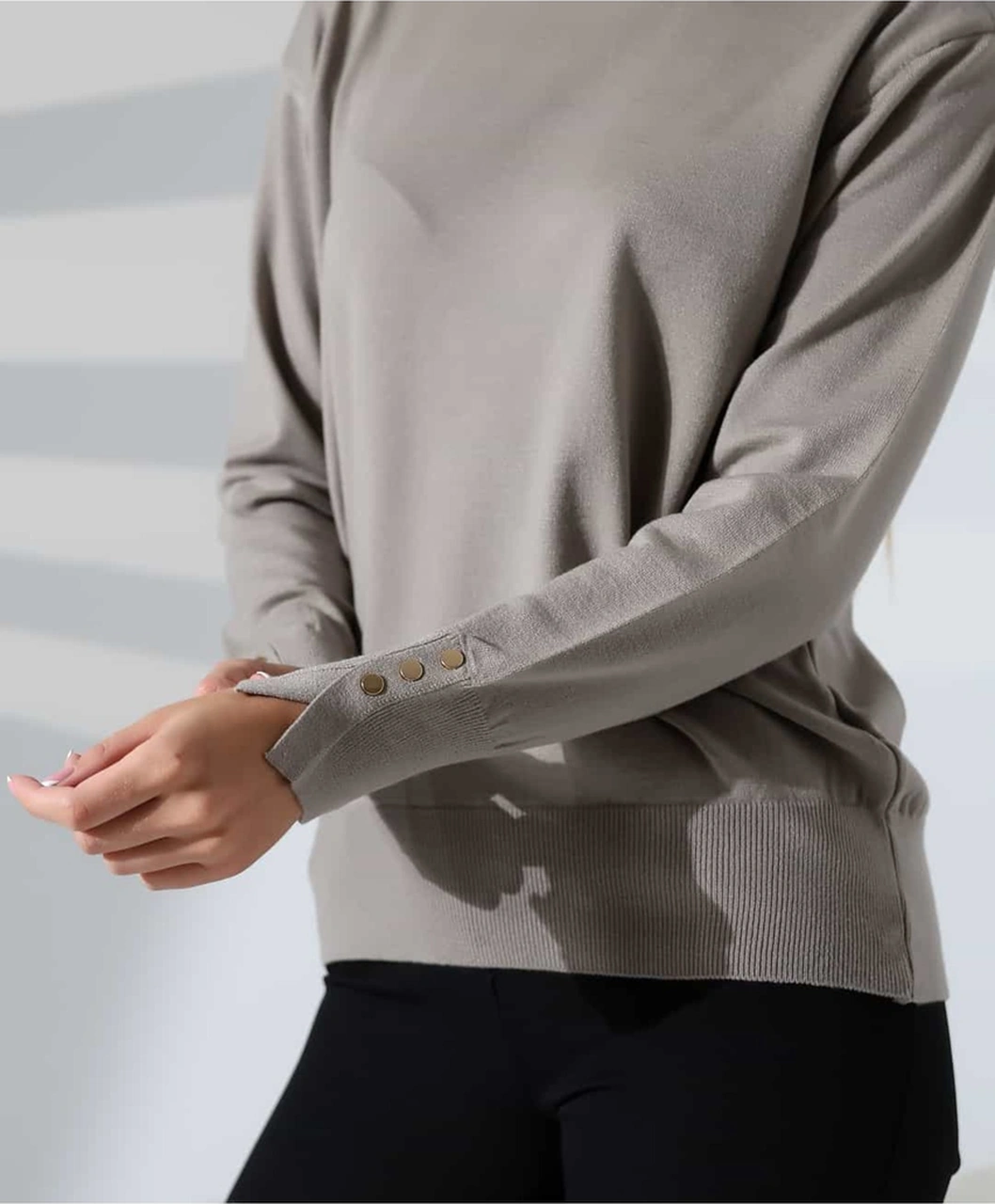 Gündelik Şıklık Kol Düğme Detay Triko Kazak Vizon