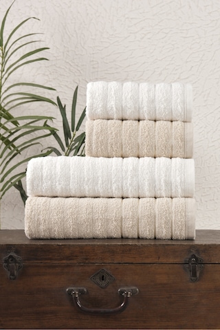Eponj Home 4lü Havlu Seti Dalga 50x85cm 2ad. +70x140cm 2ad. Bej-krem Bej-krem