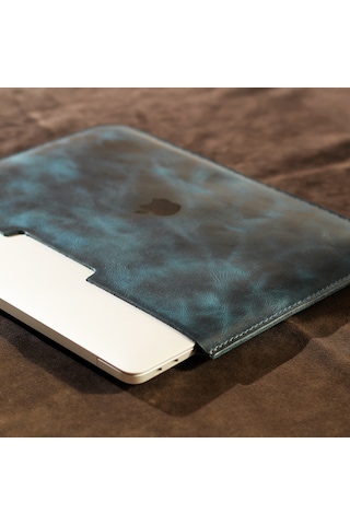 Kişiye Isme Özel Adonis Macbook Air Hakiki Deri Kılıf Mavi
