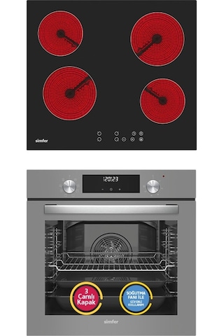 Simfer 9 Fonksiyon QS Gri Dijital Power Turbo Elektrikli 2'li Ankastre Set (Fırın + Elektirikli Ocak)