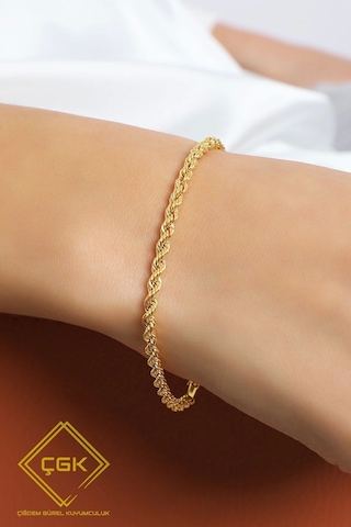 Çgk Çiğdem Gürel Kuyumculuk 2 Mm Halat Zincir Altın Bileklik Çok Renkli