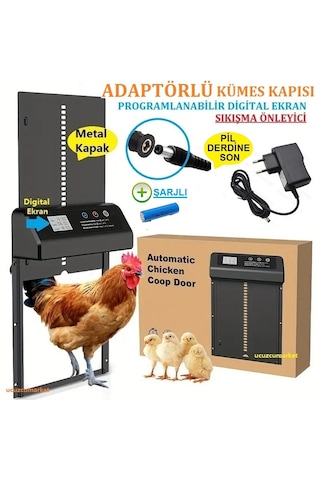 Adaptörlü Zaman Ayarlı Digital Ekran Kümes Kapısı Şarjlı-sıkışma Önleyici