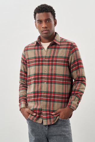 Mürdüm Yünlü Ekose Desen Yumuşak Yaka Cepsiz Uzun Kol Casual Comfort Fit Gömlek 1004245227 Mürdüm