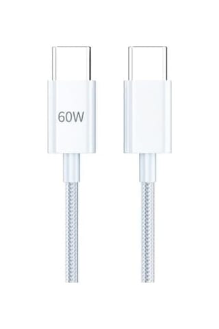 60w Örgülü Hızlı Şarj Ve Data Kablosu Beyaz Az-06ab 60w Type-c To Type-c Beyaz