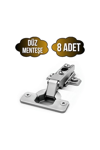 Düz Dolap Kapak Menteşesi Tas Menteşe Düz Menteşe 8 Adet Krom