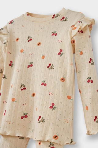 Defacto Kız Bebek Pijama Takımı Meyve Desenli Uzun Kollu Fitilli Kaşkorse Üst Uzun Alt G1524a525wnbg744 Bej