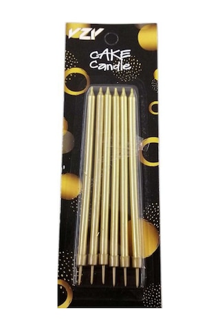 Metalik Gold Renk Uzun Mum 15 Cm 6'lı Gold