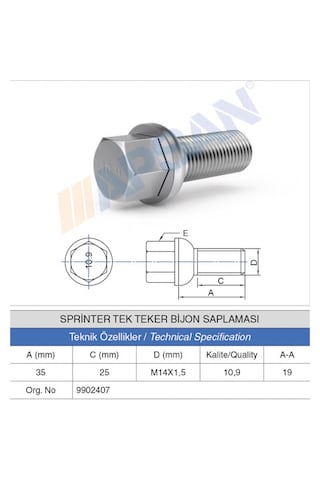 20 Adet Sprinter Tek Teker Bijon Saplaması 20 Adet Sprinter Tek Teker Bijon Saplaması