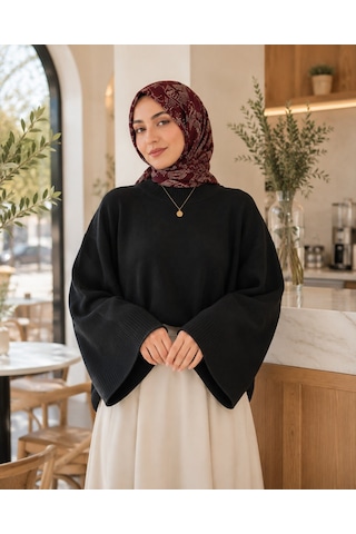 Unika Boutique Kadın Yarasa Kol Oversize Triko Kazak Siyah