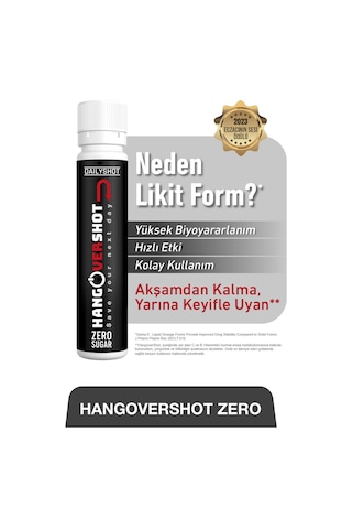 Hangovershot Zero Kafein, Taurin, Vitamin Ve Aminoasitler İçeren Gıda Takviyesi Şekersiz 2x4 Shot