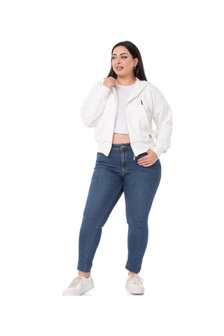Büyük Beden Kanguru Cepli Kapüşonlu Üç İplik Beyaz Sweatshirt-beyaz Beyaz