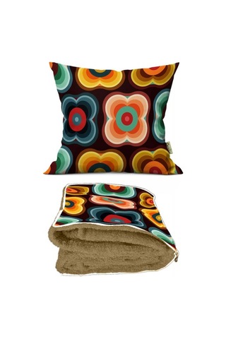 Etnik Desenli Opsiyonel Battaniyeli Hediye Yastık 38x38cm Hediye Paketi-Hediye Paketi