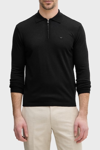 Emporio Armani Logolu % 100 Yün Yarım Fermuarlı Polo Erkek Polo Em004381 Af23421 Uc001 Siyah