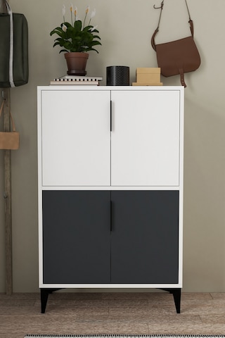 1402 Ada Ayakkabılık 4 Raflı 4 Kapaklı Çok Amaçlı Dolap Kiler Antrasit Beyaz Antrasit - Beyaz