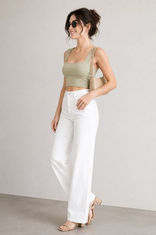 Woddi Heaven Kadın Yüksek Bel Beyaz Salaş Wide Leg Jeans Geniş Paça Palazzo Kot Pantolon
