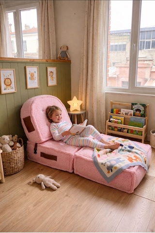Viscolog Comfy Premium Teddy Kumaşlı Fermuarlı Modüler Çocuk Aktivite Koltuğu Ve Yer Minderi Seti 50x50 70cm Pembe