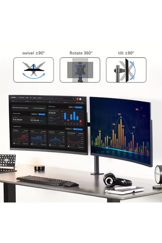 14-32 İnç Düz Kavisli Ekranlar İçin Çift Kol Monitör Standı Ayarlanabilir Yükseklik Eğim Lcd Led Tv