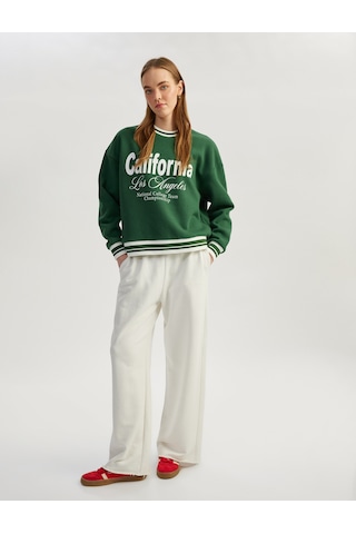 Koton Uzun Kollu Bisiklet Yaka Kolej Baskılı Sweatshirt Yeşil 5sal10577ık Yeşil