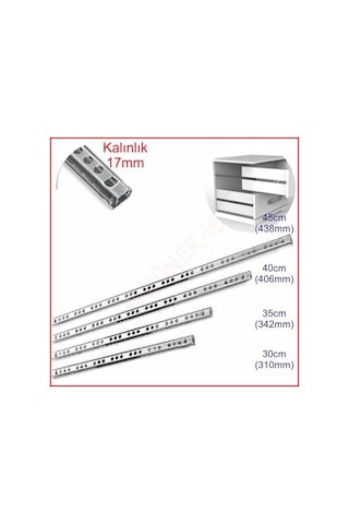 17mm 40cm TELESKOPİK RAY ÇEKMECE KIZAĞI ÇEKMECE RAYI (17x406)