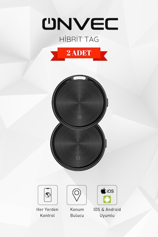 Onvec Hybrid Smart Tag 2 Adet Apple Uyumlu iOS Android Akıllı Eşya Bulucu Takip Cihazı
