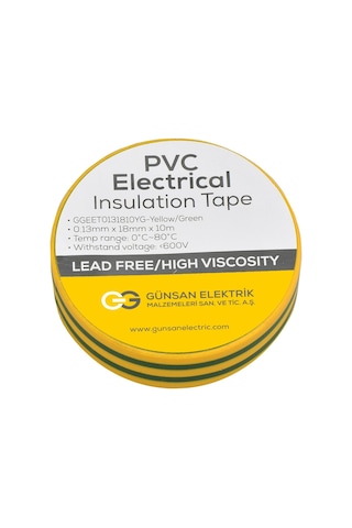 Günsan Sarı-Yeşil Elektrik İzolasyon Bandı 10 Adet