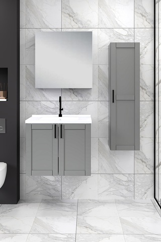 %100 Mdf 65 Cm Riva Banyo Dolabı + 30 Cm Riva Boy Dolabı Beyaz