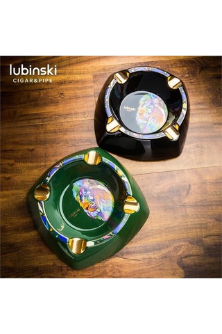 Lubinski Aslan Desenli Siyah Dörtlü Porselen Puro Küllüğü Lb-845