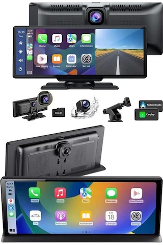 Hepsi 4k 10.2 İnç Çift Kameralı Araç Multimedya Ekranı Carplay Kablosuz Tüm Cihazlara Uyumlu Najmaddin