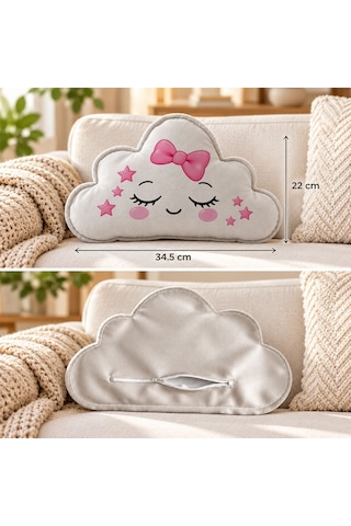 Bk Gift Sevimli Yüz Tasarımlı Gri Bulut Yastık-5 - Bebek Ve Çocuk Odası Dekoratif Yastık 34,5x22 Cm