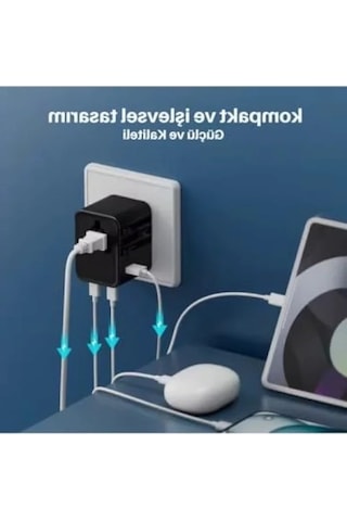 25w Gan Hızlı Şarjlı Universal Seyahat Adaptörü, 2x Usb-c + 1x Usb-a