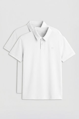 Standart Fit Basic Polo Yaka 2li Paket Beyaz Erkek T-shirt - 87748