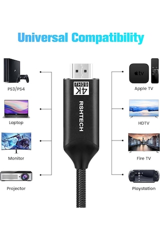 Rshtech Usb C - Hdmı Kablosu 1.8 Metre 4k 60hz Type C - Hdmı Kablosu 4k 60hz Örgü Kablo