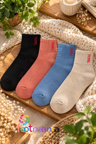 Footmania Kadın 4 Çift Renkli Kışlık Havlu Çorap Soft Touch Çok Renkli