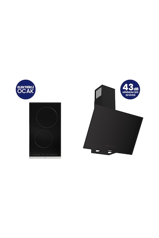 Ferre ES231+D077-SA Elektrikli Vitroseramik 2'li Ankastre Set Siyah