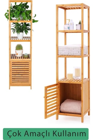 Digithome Bambu Tek Kapaklı 4 Raflı Çok Amaçlı Düzenleyici Organizer Dolap - Db-0003