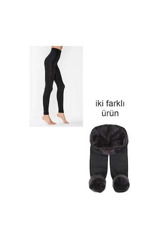 Termal Tayt Ve Şardonlu Peluş Tayt Set İkisi Bir Arada Siyah 10