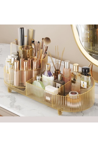 Moveevo Kozmetik Düzenleyici Masaüstü Döndürülebilir Makyaj Fırçası Saklama Tüpü Ev Şifonyer Mücevher Ruj Bölmesi Saklama Kutusu