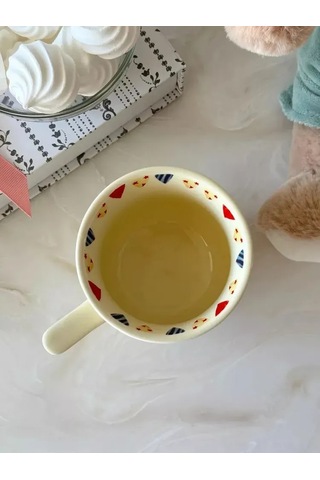 Suofeng Seri Porselen Kupa Ve Kaşık Seti - Beyaz 300 Ml - Glaze Kaplama - Ev, Hediye İçin Uygun Sarı