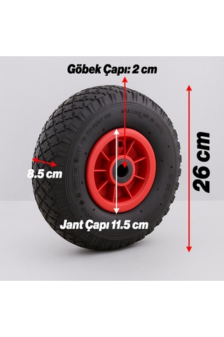 Plastik Jantlı Siboplu 260x85 Mm El Arabası Tekeri Burçlu İç Lastikli Şişme Havalı Taşıma Arabaları